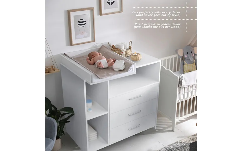 Changing table - with changing mat, 3 drawers, 113x53x101,6 cm, in mdf, white