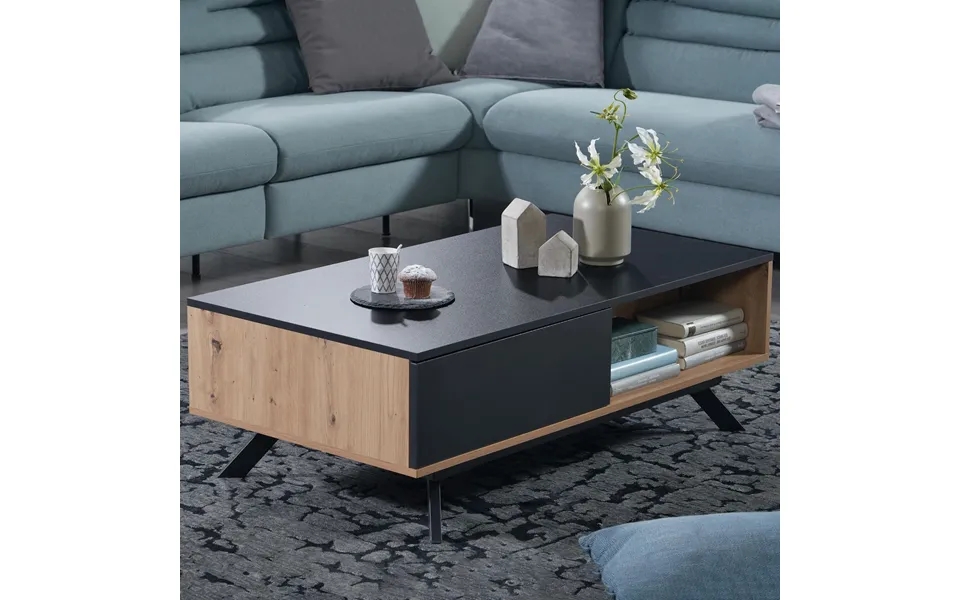 Sofabord Med Skuffer - Naturfarvet Eg Og Sort