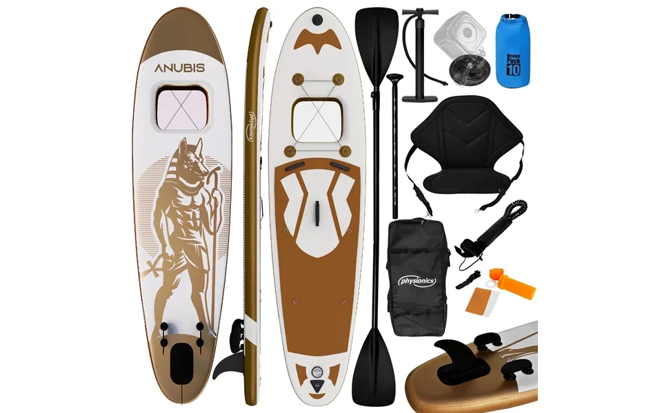 Sup board - 320x80x15 cm, inflatable, with kayak seat, paddle, backpack, fin, repair, pump, camera holder, light, yellow