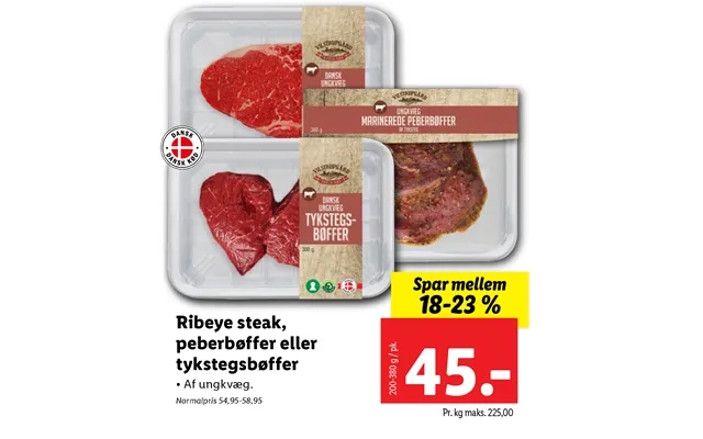 Ribeye steak, pepper steaks or tykstegsbøffer product image