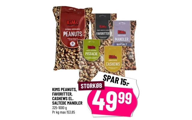 Kims peanuts, favorites, cashews el.Salted almonds product image