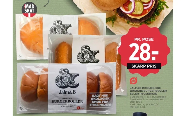 Jalm&b organic brioche burgerboller or hot dog bread product image