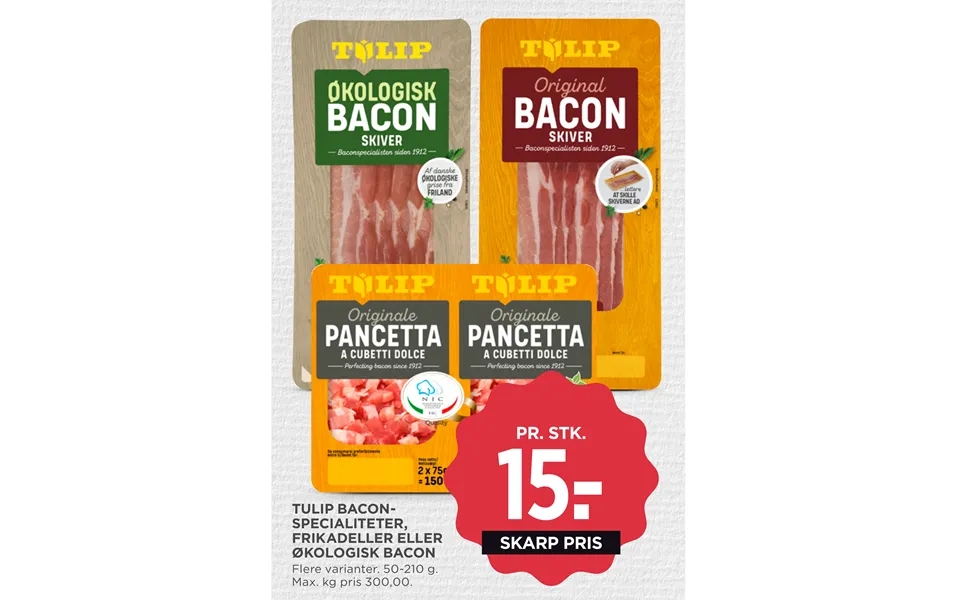 Specialties, meatballs or organic bacon