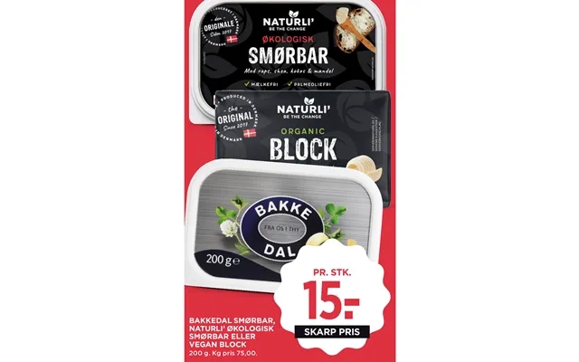 Bakkedal Smørbar, Naturli’ Økologisk Smørbar Eller Vegan Block product image