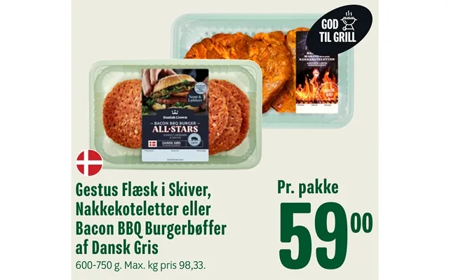 Gestus Flæsk I Skiver, Nakkekoteletter Eller Bacon Bbq Burgerbøffer Af Dansk Gris product image