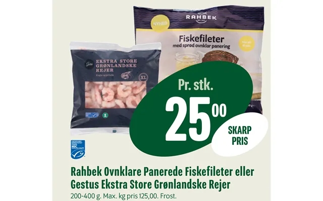 Rahbek Ovnklare Panerede Fiskefileter Eller Gestus Ekstra Store Grønlandske Rejer product image