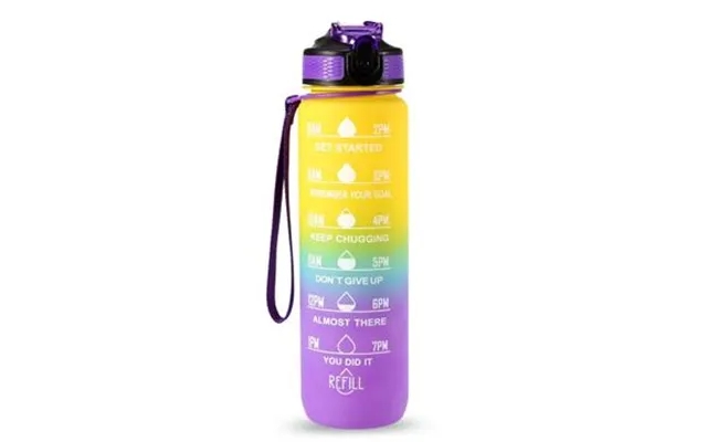 1L sportsvandflaske with tidsmarkør watering can leakproof drikkekedel to office, school past, the laws camping bpa-free - yellow purple product image