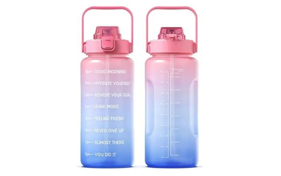 2,2 L water bottle bpa-free sportsdrikkeflaske with straw past, the laws tidsmarkør sportsmotiverende watering can - pink blue