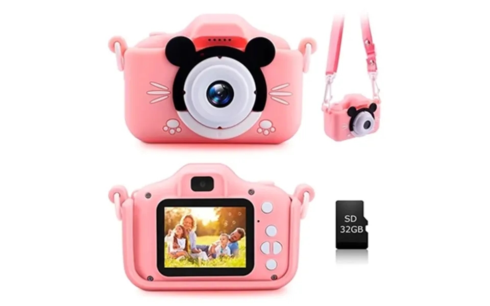 Children digital camera with 32gb memory cards - pink