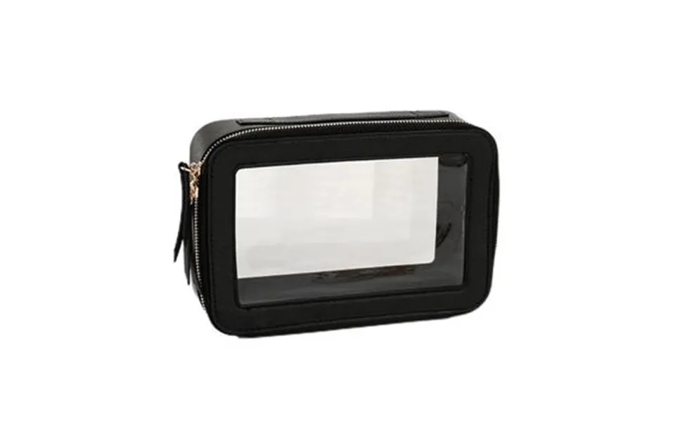Transparent makeup bag in one layer waterproof cosmetics pouch in pu-leather - black
