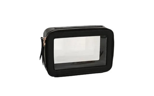 Transparent makeup bag in one layer waterproof cosmetics pouch in pu-leather - black product image
