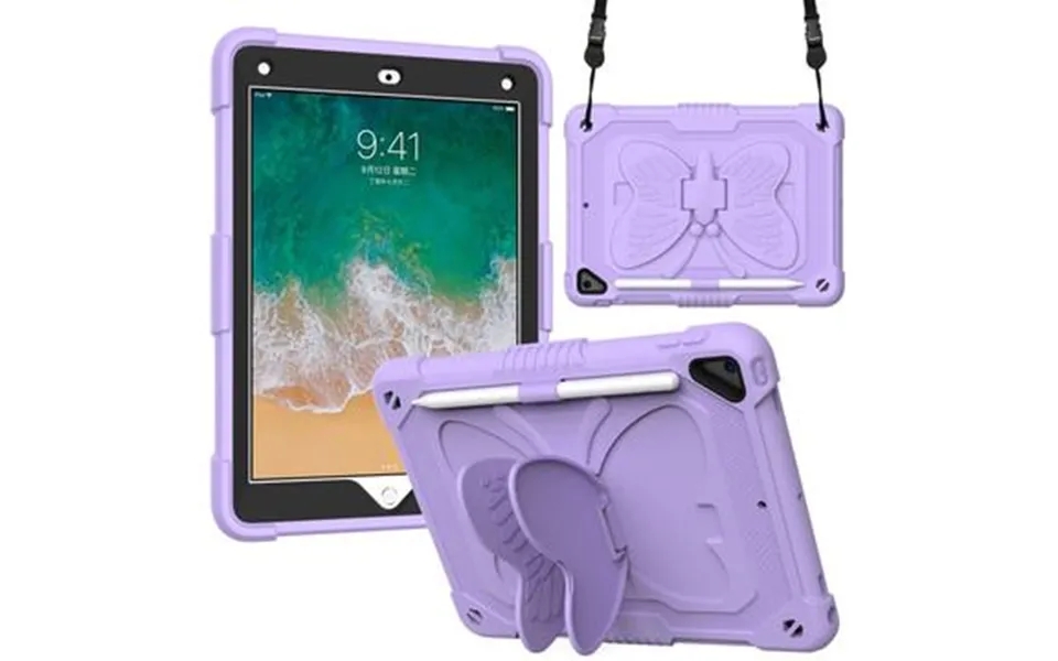 Sommerfugleformet kickstand pc silicone tablet cover with shoulder strap to ipad 9,7 inch 2018 2017 ipad air 2 - lilla