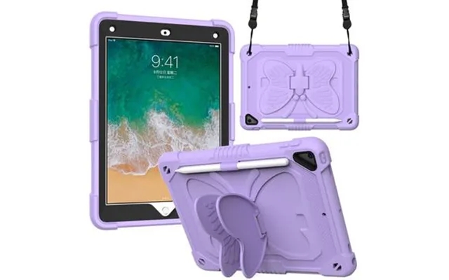 Sommerfugleformet kickstand pc silicone tablet cover with shoulder strap to ipad 9,7 inch 2018 2017 ipad air 2 - lilla product image