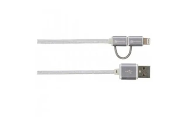 2-I-1 micro usb & lightning connector, steel line, 1m - ledning product image