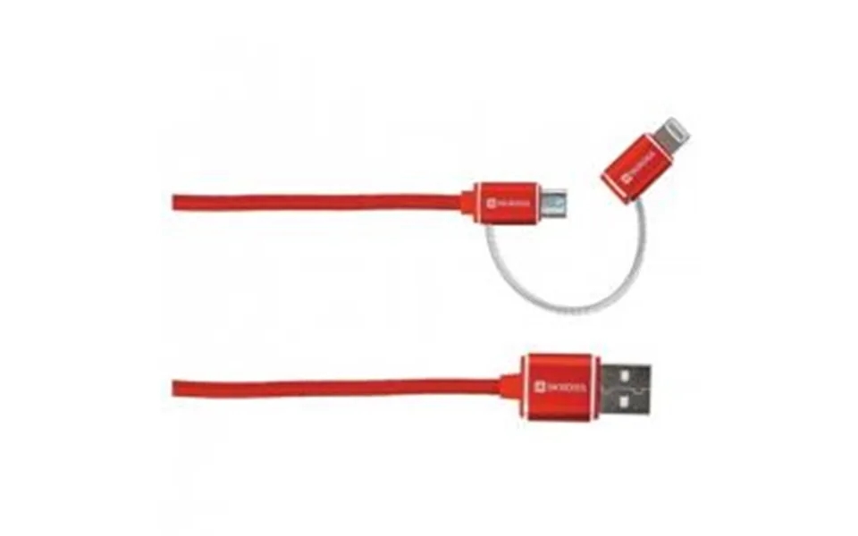 Red 2in1 chargen sync micro usb & lightning cable - cord