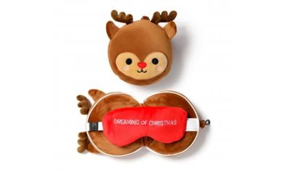 Relaxeazzz Christmas Reindeer Plush Travel Pillow & Eye Mask - Nakkepude
