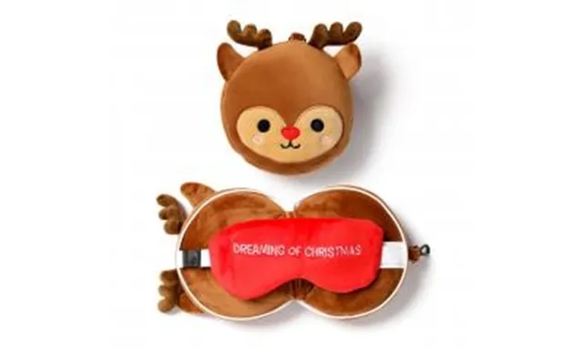 Relaxeazzz christmas reindeer plush travel pillow & eye mash - headrest product image