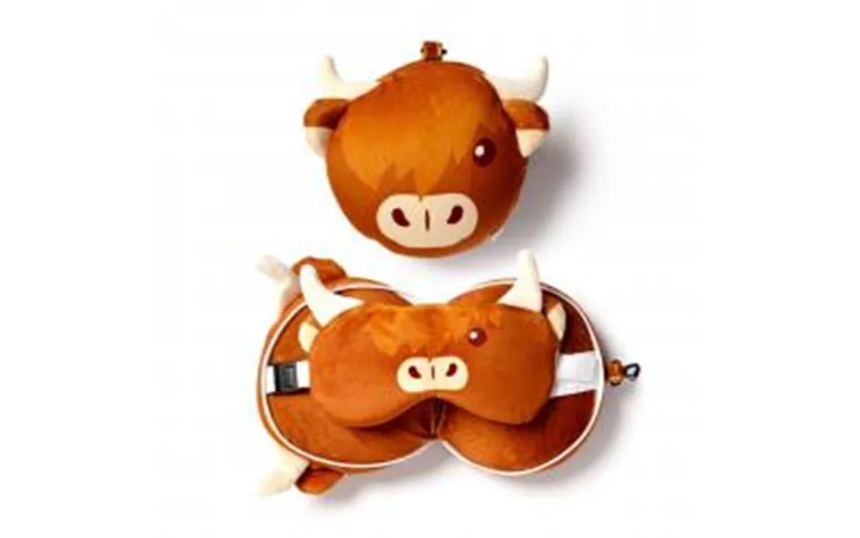 Relaxeazzz Highland Coo Cow Plush Travel Pillow & Eye Mask - Nakkepude