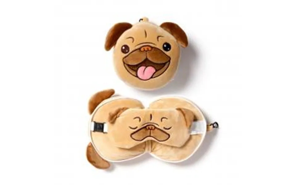 Relaxeazzz Mopps Pug Plush Travel Pillow & Eye Mask - Nakkepude