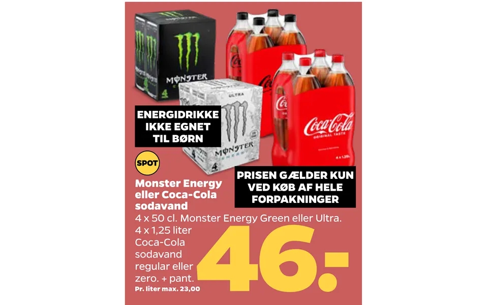 Energy drinks not suitable to children by purchase of throughout monster energy or coca-cola soda