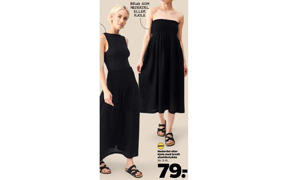 Skirt or dress with wide elastic piece