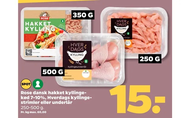 Rose Dansk Hakket Kyllingekød 7-10%, Hverdags Kyllingestrimler Eller Underlår product image