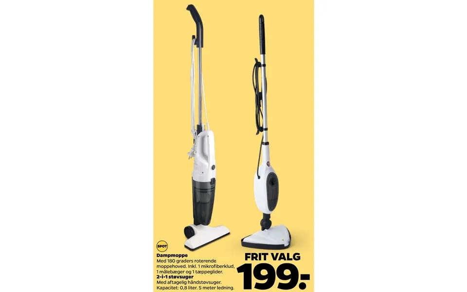 Steam mop 2-i-1 vacuum cleaner