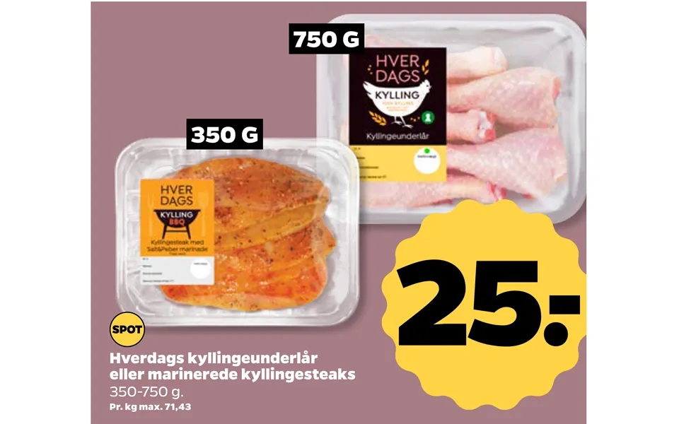 Every day kyllingeunderlår or marinated kyllingesteaks