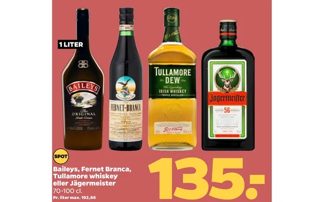 Baileys, Fernet Branca, Tullamore Whiskey Eller Jägermeister product image