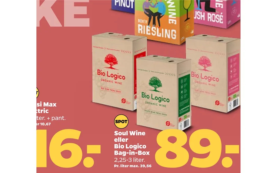Soul wine or bio logico bag-in-box pepsi max electric