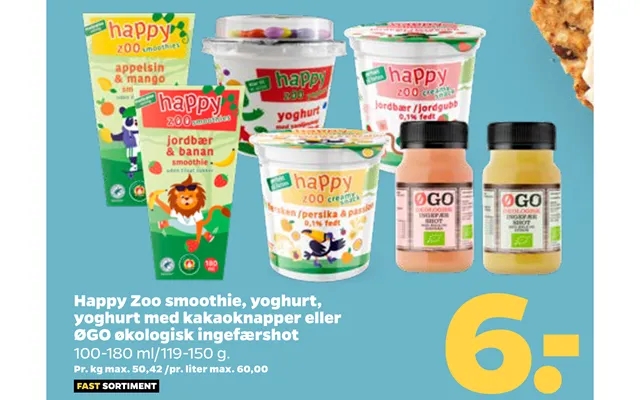 Happy zoo smoothie, yogurt, yogurt with cocoa buttons or øgo organic ginger shot product image
