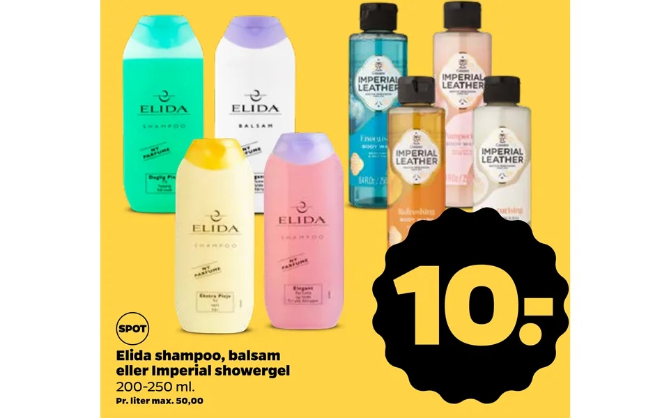 Elida shampoo, conditioner or imperial shower gel