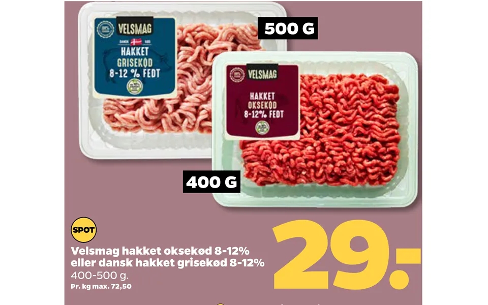 Palatability chopped beef 8-12% or danish chopped pork 8-12%