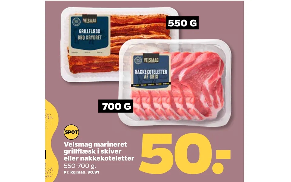 Palatability marinated grillflæsk in slices or cutlets
