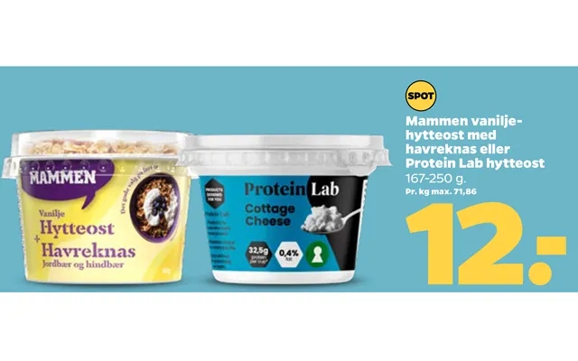 Mammen vaniljehytteost with havreknas or protein lab cottage cheese product image