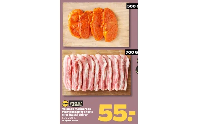 Palatability marinated tykstegsbøffer of pig or bacon in slices product image