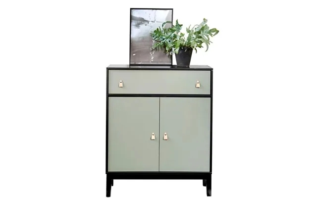 Square bookcase little sideboard in black with gray-green drawer past, the laws gates, kidi - square bookcase product image