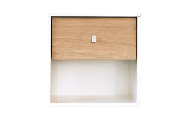 Square bookcase bedside table in white with drawer in oak white oil, kidi - square bookcase product image