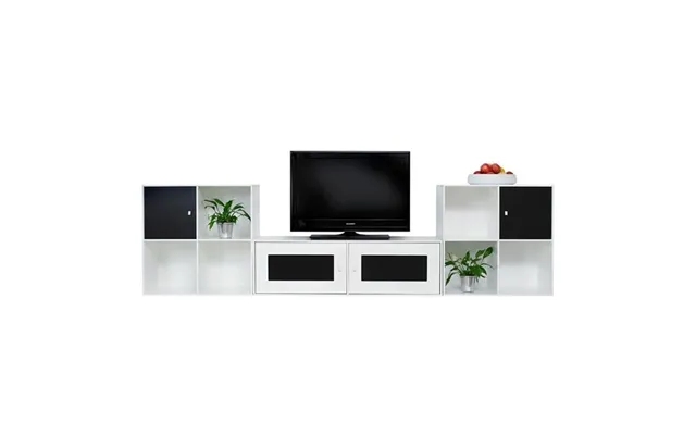 Square bookcase tv furniture in white with fabric fronts past, the laws gates in black - norliving product image