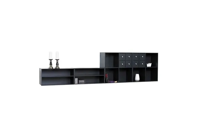 Square bookcase tv furniture in black with two cd cross - norliving product image