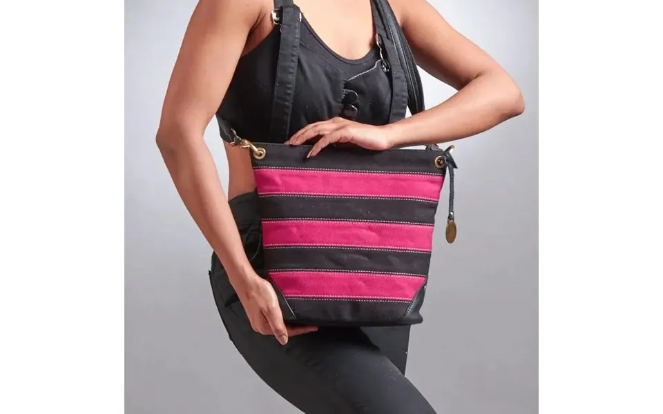 Style Kenya In Black Pink Canvas. Great Crossbody Shoulder Bag In Powerful Past, The Laws Beautiful Canvas With Details 