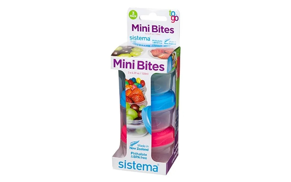 Mini Bites To Go 130 Ml Grøn, Blå, Pink - 1 Styk