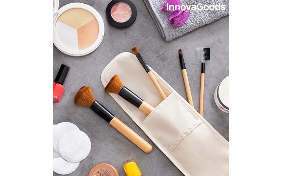 Set with makeup brushes in wood with carrying case miset 5 parts - innovagoods