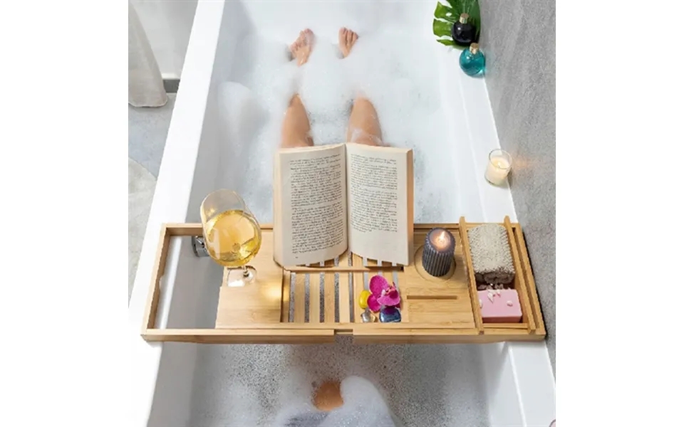 Retractable tray to bathtub in bamboo trayth - innovagoods