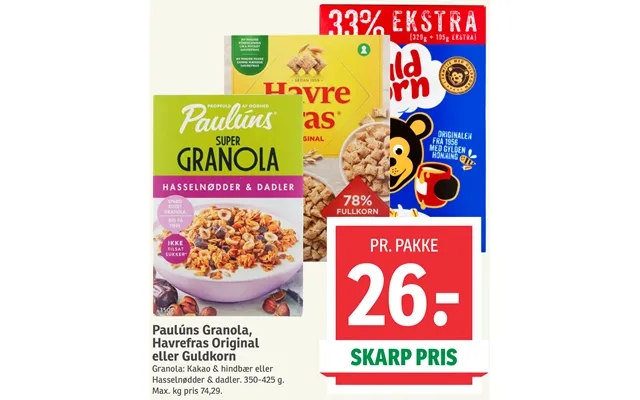 Pauluns granola, havrefras original or nugget product image