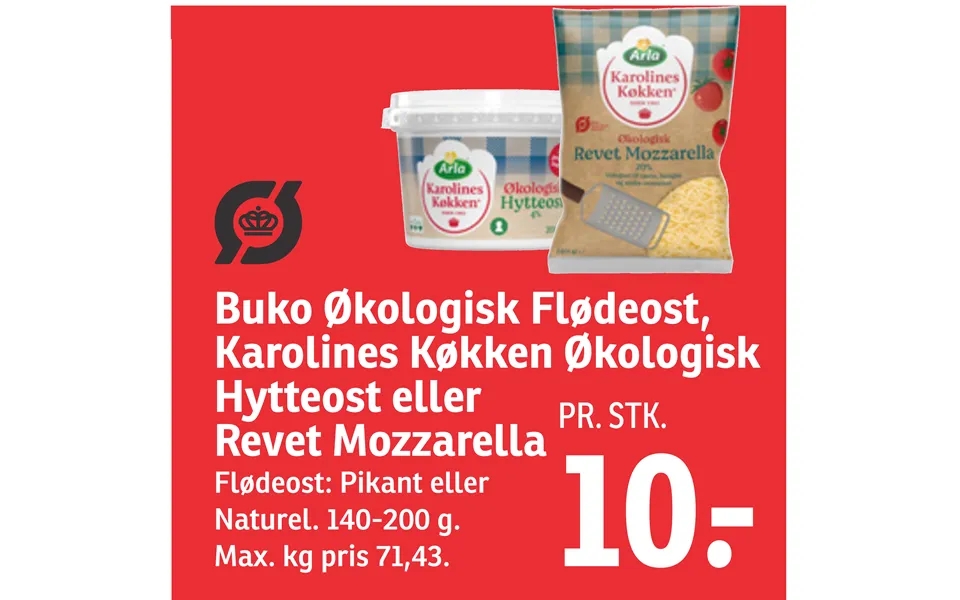 Buko Økologisk Flødeost, Karolines Køkken Økologisk Hytteost Eller Revet Mozzarella