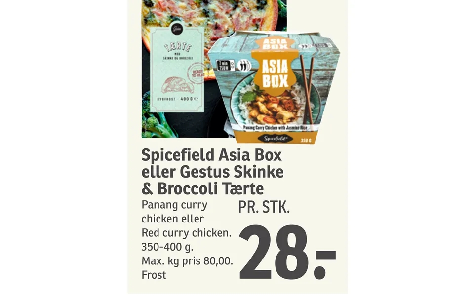 Spicefield Asia Box Eller Gestus Skinke & Broccoli Tærte