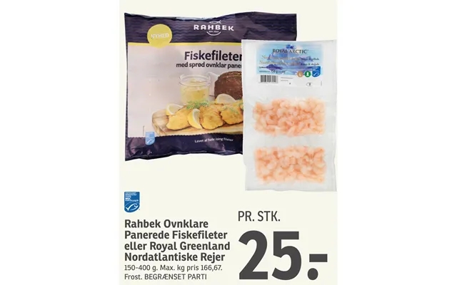 Rahbek ovnklare breaded fish fillets or royal greenland north atlantic shrimp product image