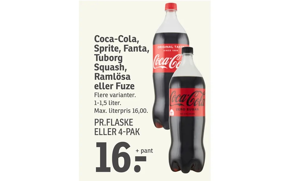 Coca-cola, Sprite, Fanta, Tuborg Squash, Ramlösa Eller Fuze