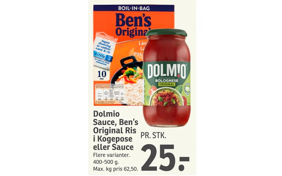 Dolmio Sauce, Ben’s Original Ris I Kogepose Eller Sauce